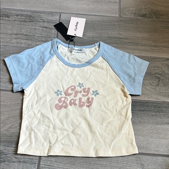Cry Baby Cream and Blue Women's Raglan Tee - Picture 1 of 6